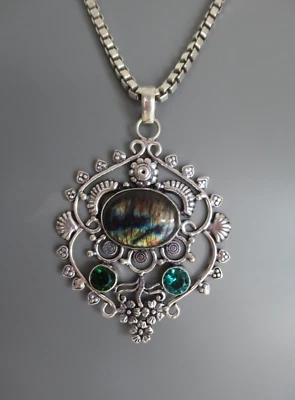 Labradorita, Cristales y Plata de Ley X-Large Colgante para Collar - Místico Foto 1 de 4