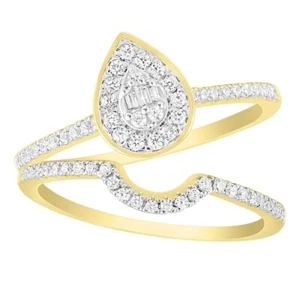 0.33cttw Diamond Bridal Engagement Wedding Ring Set 10k Yellow Gold Baguette - Picture 1 of 1
