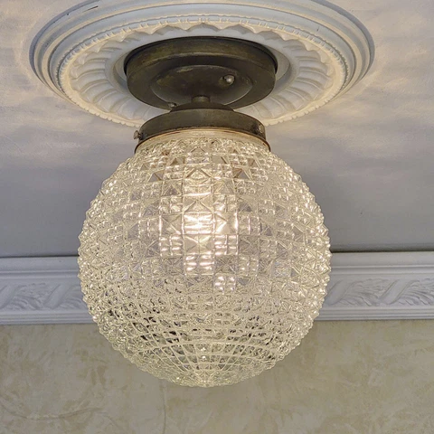 143c Antique/Vtg 20s 40s Lg..er Glass Ceiling Light Fixture Globe hall porch Cover