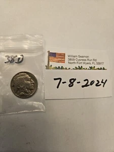 BUFFALO NÍQUEL 1938D DETALLES NÍTIDOS, CABEZA INDIA 1938-D LOTE #1 - Imagen 1 de 4