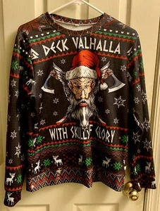 Wikinger Deck The Halls With Skulls Ugly Christmas Langarmshirt/Pullover - Bild 1 von 2