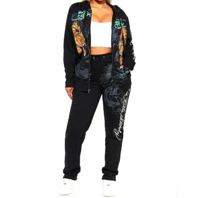 Ed Hardy Crawling Tigers Black Multi Sweatsuit Coord Gift Lounge Streetwear Y2K - Image 1 of 4