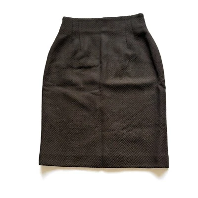 Falda Vintage Jones New York 100% Lana 4 Lápiz Negro Marrón Chevron Hecha en EE. UU. Foto 1 de 4