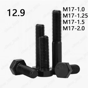M17 Black 12.9 Steel Hexagon Head Bolts Screw DIN933 Pitch 1.0 / 1.25 / 1.5 / 2 - Picture 1 of 5