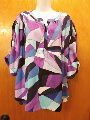 Jennifer Lopez Multi-Colored Short Sleeve Top XL - Image 1 of 4