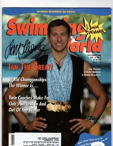 Ian Thorpe 2x Auto/ Signed Swimming World 2001 Mag. Olympic Gold Australian JSA - Picture 1 of 14