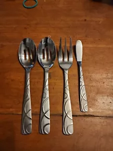 Cambridge Conquest 4 pc Lot Stainless Flatware Slotted Serving Spoon Fork knife - Picture 1 of 3