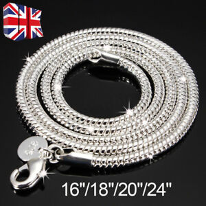 3mm 925 SOLID STERLING SILVER SNAKE CHAIN NECKLACE INCH SIZES HOT 16/18/20/24"