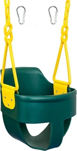 KIDS TODDLERS SWING Outdoor High Back Plastic Coated Chains Green - Picture 1 of 10