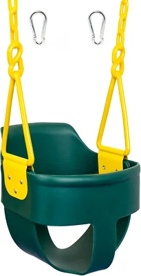 KIDS TODDLERS SWING Outdoor High Back Plastic Coated Chains Green - Image 1 of 4