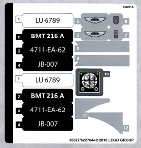 LEGO STICKERBOGEN NUR JAMES BOND ASTON MARTIN DB5 10262 Neu & Original zum Set - Bild 1 von 1