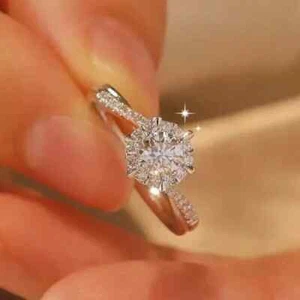 2.00Ct Round Cut Lab-Created Diamond Halo Engagement Ring 14K White Gold Plated - Picture 1 of 4