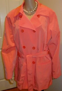 New York & Company Belted Trench Coat Jacket Size XL Pink Coral Button Pockets - Picture 1 of 10