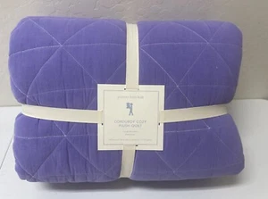 Pottery Barn Corduroy Plush Quilt Full Queen Diamond Stiched Purple - Picture 1 of 5