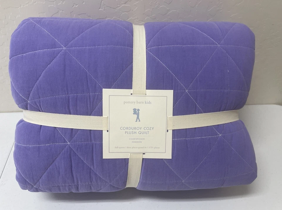 Pottery Barn Corduroy Plush Quilt Full Queen Diamond Stiched Purple - Image 1 of 4