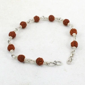 BRACCIALE ARGENTO STERLING 925 MASSICCIO PIETRE PREZIOSE RUDRAKSHA NATURALI CATENA DI PERLINE - Foto 1 di 7