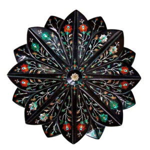 13" Marquetry Floral dish Marble plate decorative handmade inlay art decor p3