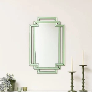 Green Glass Art Deco Rectangle Wall Mirror 80cm x 50cm vintage antique decor - Picture 1 of 4
