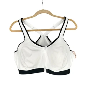 Victoria's Secret White Knockout Front Zip Racerback Sports Bra White Trim 38DD - Picture 1 of 8
