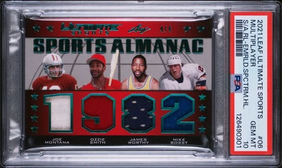 2021 Leaf Ultimate GAME USED Montana Ozzie Worthy Bossy #d 4/4 & ONLY PSA 10 GEM - Image 1 of 3
