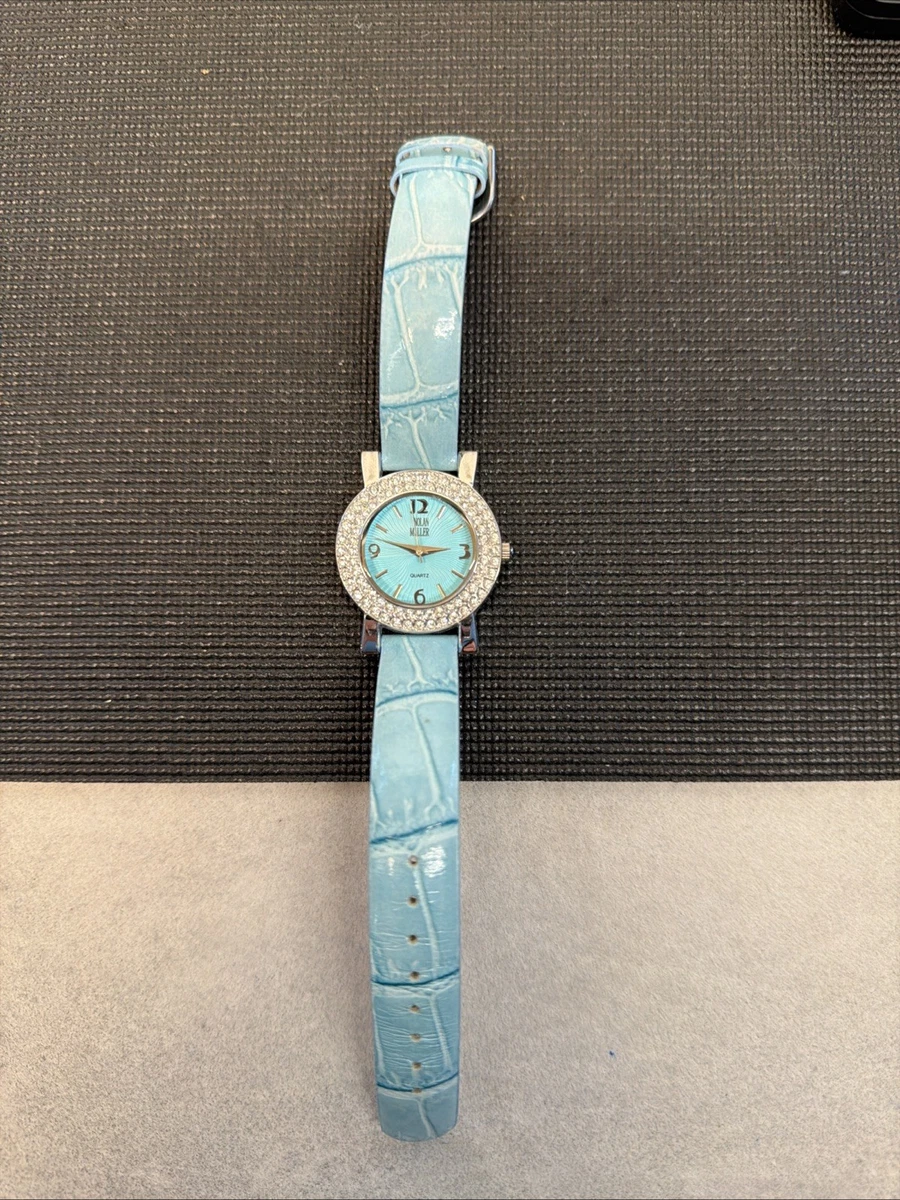 Nolan Miller Crystal Silver Blue Leather Band Watch  Woman QVC Nolan Miller Watch - Etsy main image 4