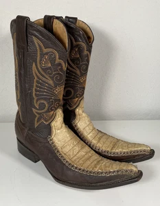 Pastizal Men's Embroidered Cowboy Boots Size 10 Leather Brown Tan Pointy Mexico - Picture 1 of 13