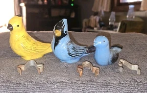 Vintage Menge 3 Roseville Ohio L&H 1960er gelb & blau Vogeltränke Clip Ons - Bild 1 von 18