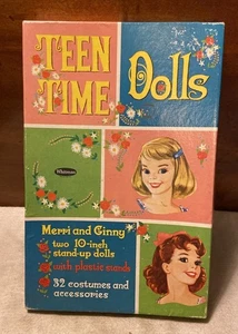 JUEGO DE MUÑECAS DE PAPEL VINTAGE 1960 WHITMAN #4401 TEEN TIME DOLLS CON CAJA - LIGERAMENTE USADAS - Imagen 1 de 18