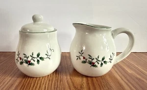 Royal Seasons Christmas Holly Berry Stoneware Creamer And Sugar Bowl Set - Picture 1 of 7