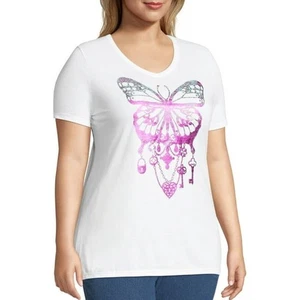 Just My Size Damen-T-Shirt Übergröße Grafik Kurzarm V-Ausschnitt 1X oder 16W - Bild 1 von 8