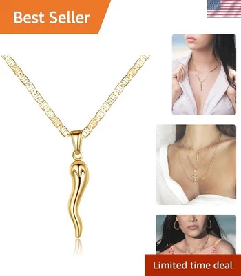 Chic 24-Inch Gold Plated Flat Marina Chain with Italian Charm - Made in Brazil Foto 1 de 4