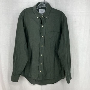 Ledbury Men's Slim Fit Long Sleeve Green Cotton Button Down Shirt Large - Picture 1 of 15