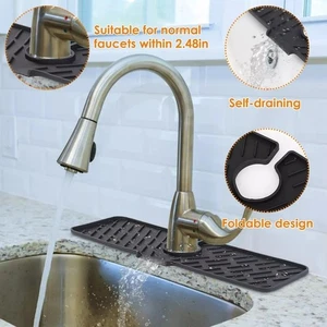 Silicone Sink Faucet Mat Drip Catcher Drying Pad Kitchen Sink Splash Guard Mat - Picture 1 of 4
