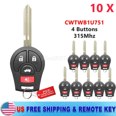 10 FOR 2013 -2019 NISSAN SENTRA VERSA KEYLESS REMOTE KEY FOB CWTWB1U751 4 Button - Image 1 of 4