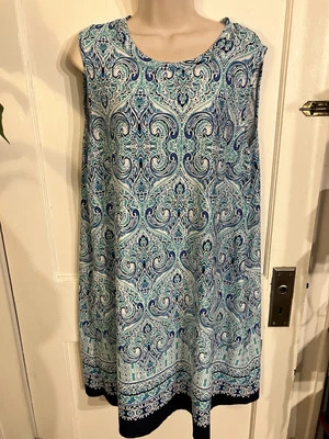 APT. 9 Mujer XL Azul Teal Blanco Cambio, Vestido Midi, Sin Mangas Bolsillos Elastizados Foto 1 de 4