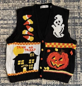 Vintage 90s Karen Scott II Truck Or Treat Halloween Sweater Vest Size XL Pumpkin - Bild 1 von 7