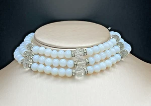 Vintage Vendome Opaline Glass Bead & Rhinestone 3 Strand Necklace 14" Orig. Tag - Picture 1 of 10