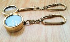 Set Of 2 Vintage Brass Handmade Key Chains magnifying & Compass Keyring Gift