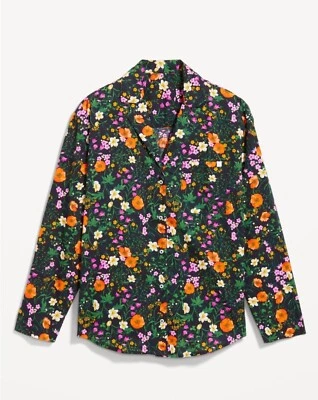 Camisa Top Pijama Popelina Estampada Floral Negra Azul Marino Antigua Para Mujer Talla S M L XL 3X Foto 1 de 4