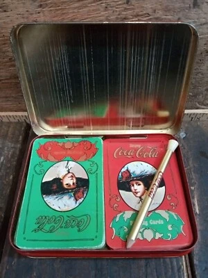 Coca Cola Tin With 2 Decks Of Playing Cards(Red &Blue) And Pencil  - Image 1 of 4