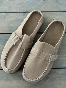 Women’s Slingback Loafers Flats Sz 8.5/39 Beige Faux Suede Manmade Soul & Upper - Picture 1 of 7
