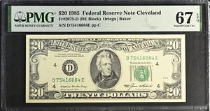 1985 $20 Federal Reserve Note Fr-2075-D Cleveland PMG67 Superb Gem EPQ - Picture 1 of 2