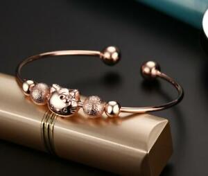 Women Rose Gold Hello Kitty Cat Open End Cuff Bangle Bracelet