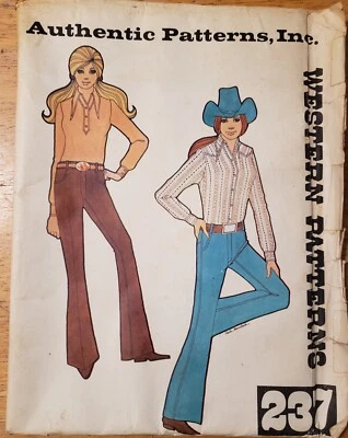 Authentic Patterns Misses Vintage 70's Western Hip Hugger Pants Size 10 Waist 24 - Image 1 of 4