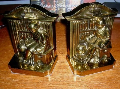 Vintage MONK LIBRARY BOOK Philadelphia Book Ends Bronze Gold Chrome 21B - Image 1 of 4