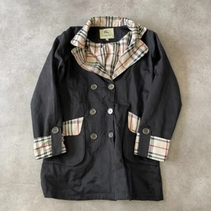 Burberry London Over Coat Womens XL Nova Check Double Breast Trench Jacket Black - Picture 1 of 14