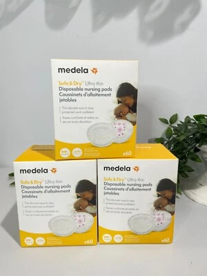Almohadillas de lactancia desechables ultrafinas seguras y secas Medela paquete de 60 unidades X3 Foto 1 de 4