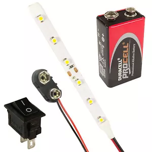 LED Strip Lights Lamps Kit Switch + PP3 + Battery All Colours & Lengths Prewired - Picture 1 of 1