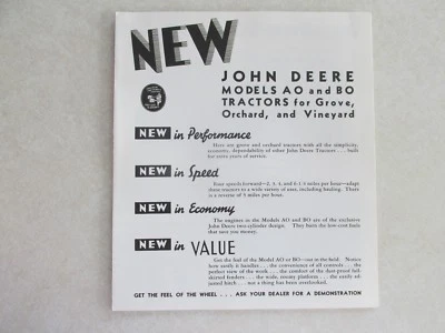 MBF9 John Deere 1990 Reproduction sales literature AO BO Tractor  - Image 1 of 4