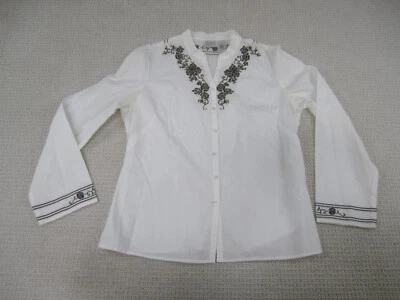 Camisa Emma James Mujer 12 Blanco Bordado Manga Larga Algodón Blusa Abotonada Foto 1 de 4
